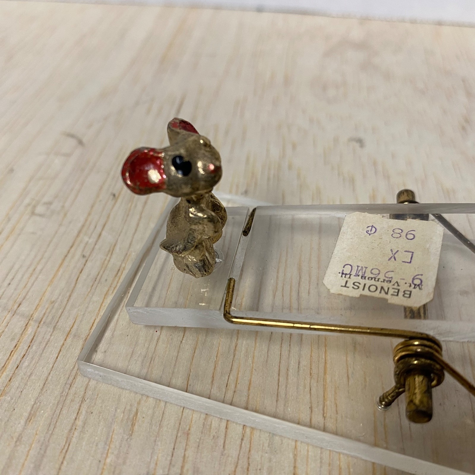 Vintage NEW! Novo Memo Holder • Clear Acrylic • See Saw With Gold Mice • Org Box