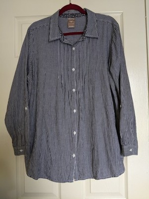 White Stag Black & White Gingham Pintuck Shirt XXL Roll Tab Cottagecore Preppy