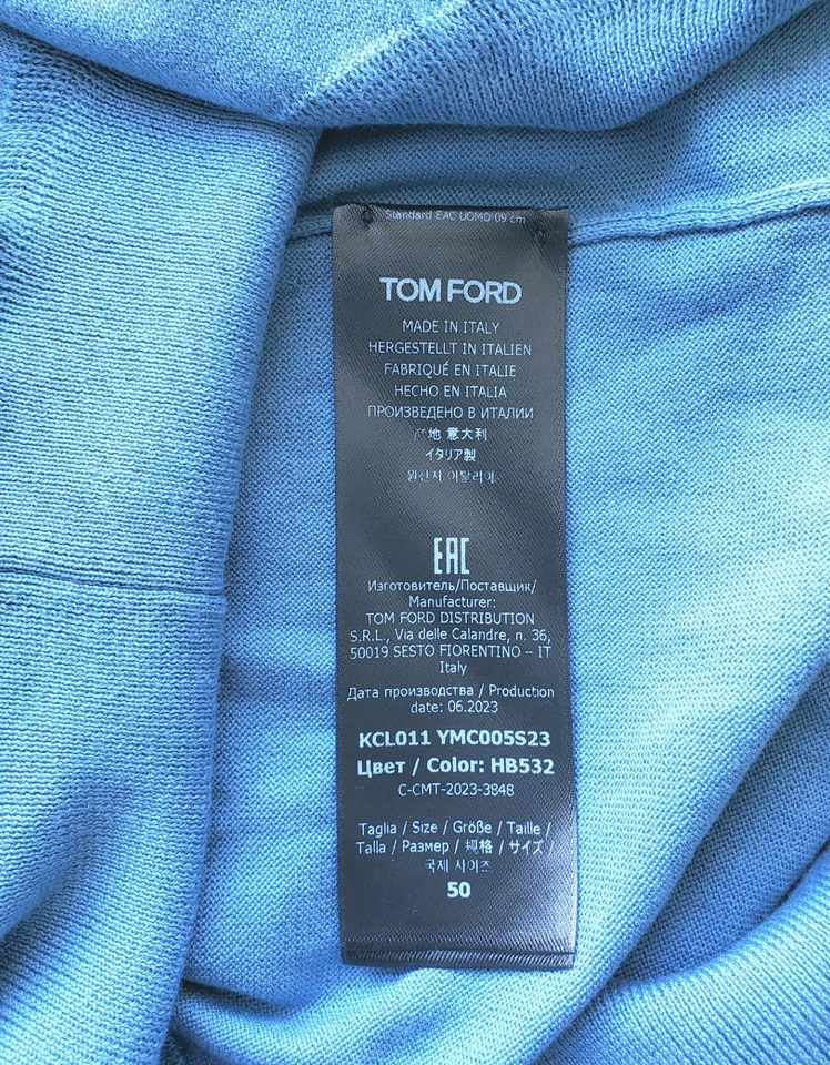 $1250 TOM FORD Para hombres Algodón Cuello Redondo Suéter Pullover Denim Azul Talla 50/US 40 Foto 3 de 4
