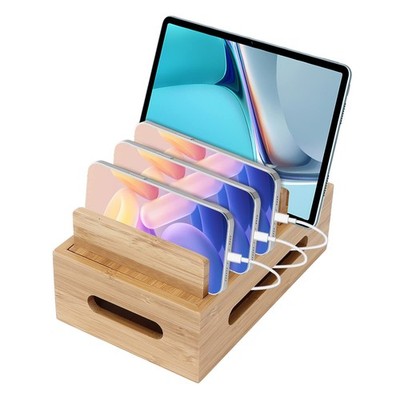 Holz Ladestation für Mehrere Geräte, 6 Fächer Desktop Handy Docking Holder US...