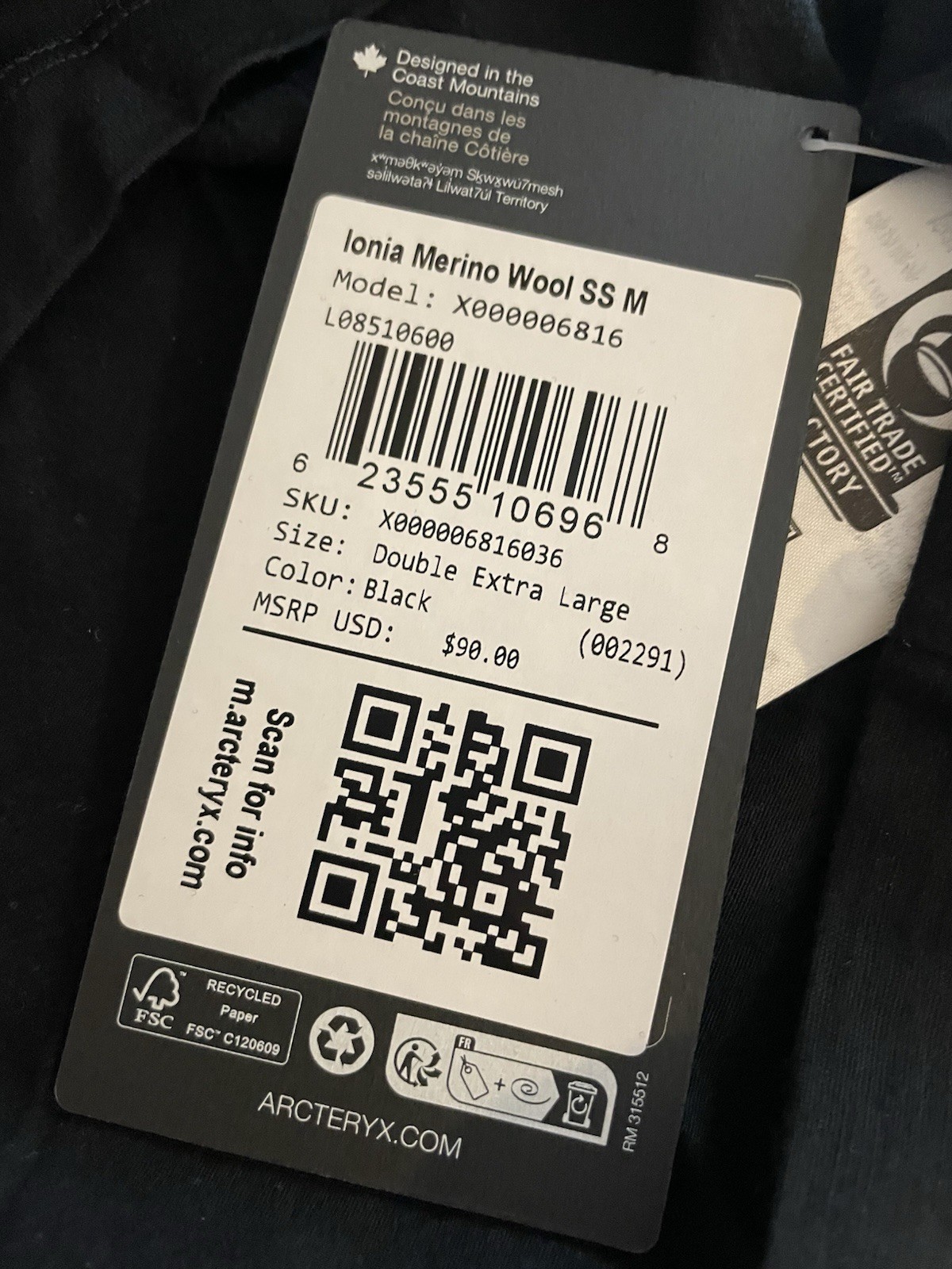Arc'teryx Mens  Ionia Merino Wool Shirt Tee XXL Black NWT T Shirt 2XL thumbnail 5