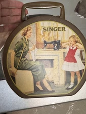 Singer Vintage Style Sewing Machine Tin Round Storage Box with Han