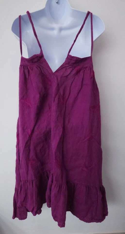 Vestido sin Mangas Hecho en Italia 100% Lino Púrpura Talla Única Midi Floral Tirantes Foto 3 de 4