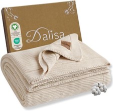 100 Organic Turkish Cotton Throw Blanket - GOTS 60x80, Earth Ivory