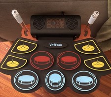 Electronic Drum Kit Vhffoso Roll Up Drum Set With Stand, Pedals  Light Sticks