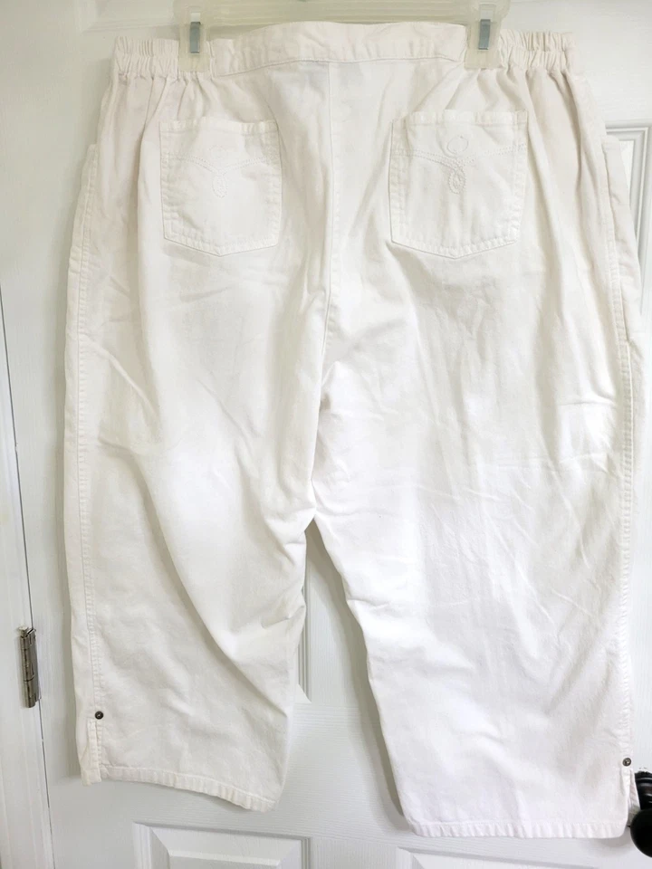 Pantalones Cathy Daniels Capri Blanco Denim Cintura Elástica Talla XL 100% Algodón Foto 4 de 4