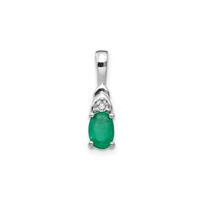 14k White Gold Oval Emerald Diamond Pendant Necklace for Women May Birthstone