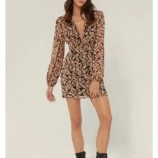 Nasty Gal Mini Dress Womens 6 Sheer Lined Floral Chiffon Metallic Club Going Out