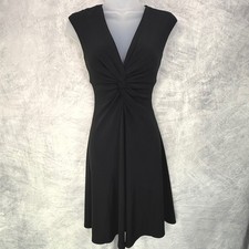 WHBM Twist Front Sleeveless Fit Flare Little Black Dress Sz 6 LBD Holiday