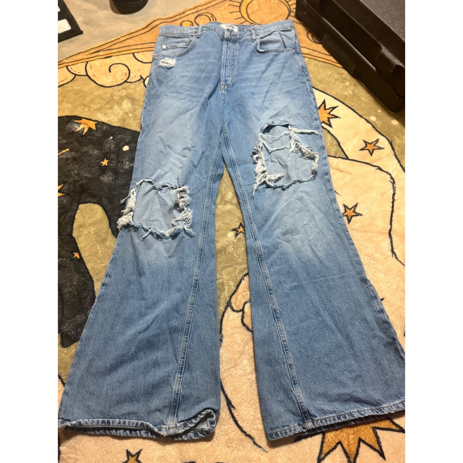 Wethefree Ripped Jeans Womens Wide Leg Light Wash Denim Distressed Flared Pants