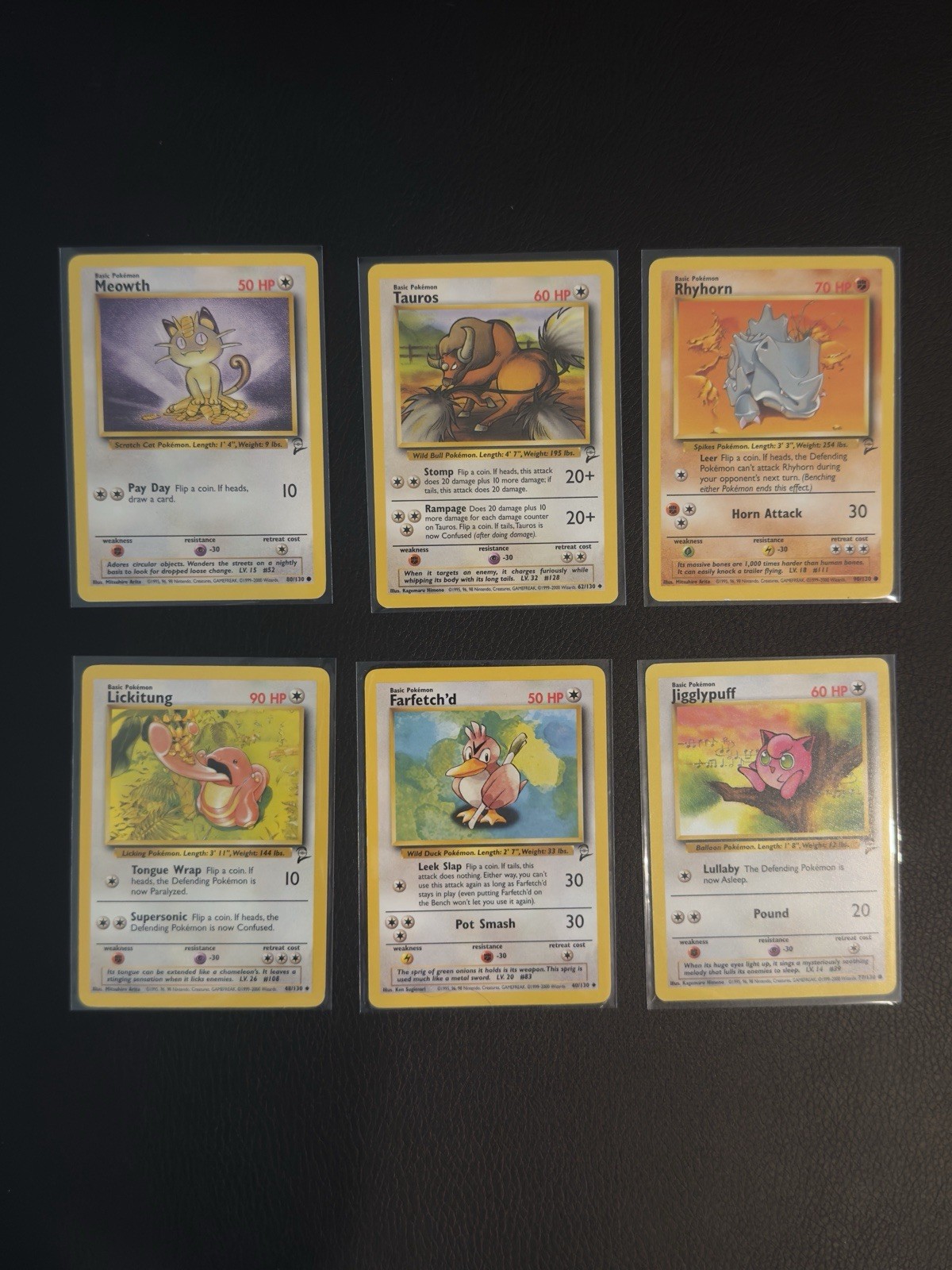 Pokemon Base Set 2 WOTC 6 Card Lot Ft. Meowth Tauros Jigglypuff Rhyhorn LP-NM