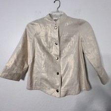 Chico  s Open Front 100 Linen Jacket Women's XS/00 Gold Shimmer 3/4 Sleeve Linen