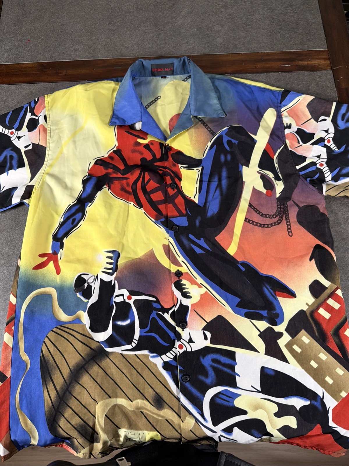 Vintage Y2K Spider-Man Shirt Button Down All Over Print Size Large Comic Art