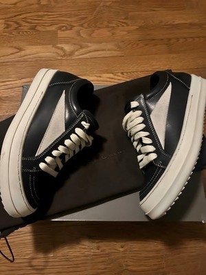 Rick Owens Black Beige Leather Low Top Sneakers Lace Men's Casual Shoes