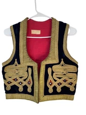 Antique Islamoic Ottoman Vest Handmade Blue Velvet Gold Pakistan RX10643