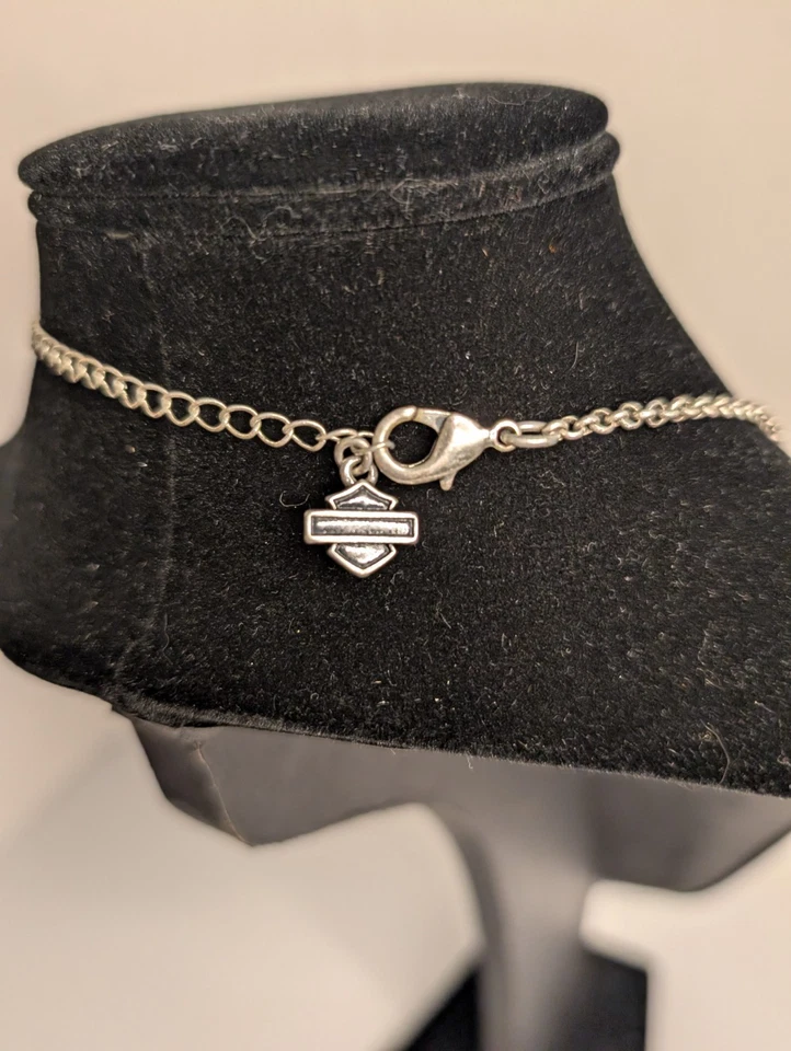 Collar Harley Davidson Rosa Calavera Cristal Flor Plata Usado Foto 3 de 4