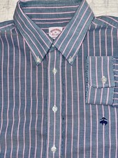 Brooks Brothers  MADISON ButtonDown PIMA Cotton Gray Striped Mens  XL Logo Easter