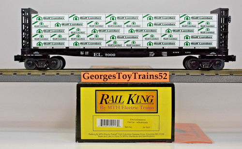 MTH RAILKING 3 RIELES O #7000 EL ERIE LACKAWANNA MAMPARO COCHE PLANO 30-7637 NUEVO EN CAJA | Condition: New