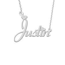 Justin Name Necklace with Heart Dainty Silver Stainless Steel Initial Pendant Ne