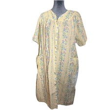 Vtg Patio House Dress Womens Butter Yellow Floral Cotton Nightgown Dressing Gown