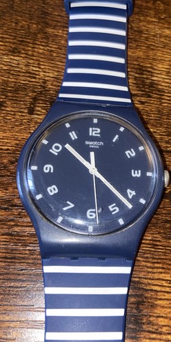 Swatch Swiss Herren Damen Uhr 25mm braucht Batterie wie Band blau weiß - Bild 2 von 4