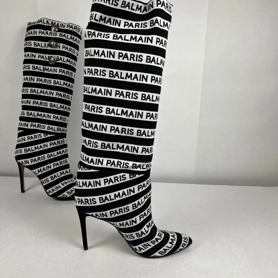 Balmain Jane 条纹 logo 高筒靴,尺寸 40.5 — 第 2/4 张图片