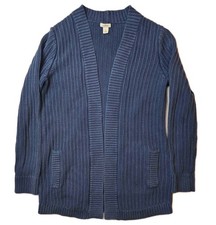 LL Bean 100 Cotton Heavy Long Sleeve Open Cardigan Sweater Size XS Chunky Knit