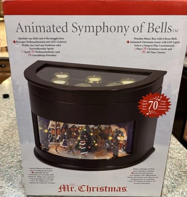 NIB Mr. Christmas Gold label Symphony of Bells 70 Song Lighted Animated Skaters