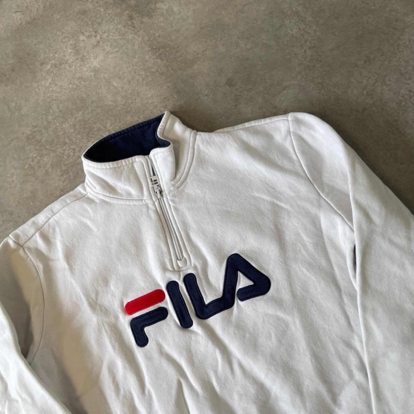 Fila Sweatshirt Mens Medium Y2K 1/4 Zip Logo Pullover Jumper, White image 3