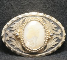 WJ01116 NOS VINTAGE 1970s STONE  FLORAL UNISEX FASHION ARTWORK BELT BUCKLE