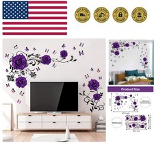 Purple Rose Wall Stickers Rose Flower Vine Wall Decal Purple Peony Floral Wal...