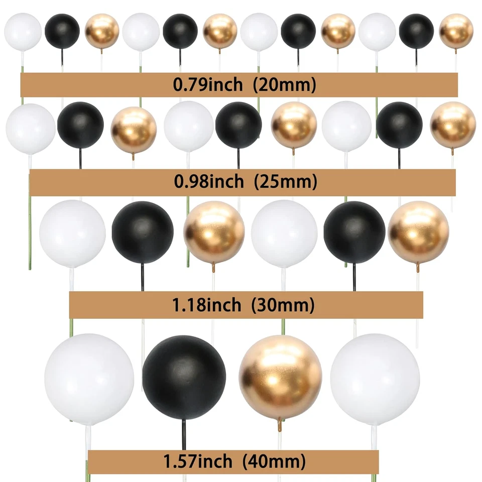 30 piezas adornos para pasteles de bolas de oro blanco negro mini globo adornos para cupcakes hágalo usted mismo espuma B Foto 2 de 4