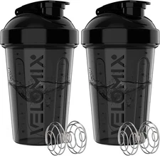 VELOMIX -2 Pack- 20 oz Protein Shaker Bottles for Mixes B9) Onyx Set 