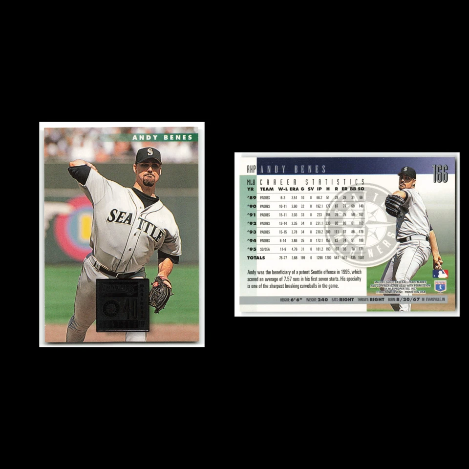 Andy Benes #166 1996 Donruss Seattle Mariners Baseball Card MLB NM - Image 3 of 3