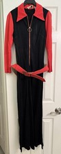 Vintage 1960s/1970s Women s Black Red Orange Zip Up Jumpsuit Bell Bottom Sz 13