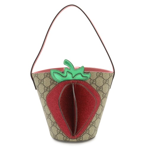 GUCCI Children s GG Supreme Kids Line 3D Strawberry Bucket Bag Handbag PVC Leath