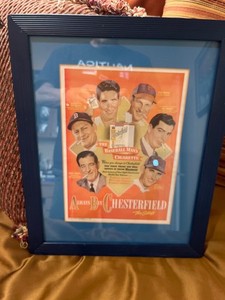 Chesterfield Cigarette Baseball Ad Framed Wooden Display 12"x16" DiMaggio Willia