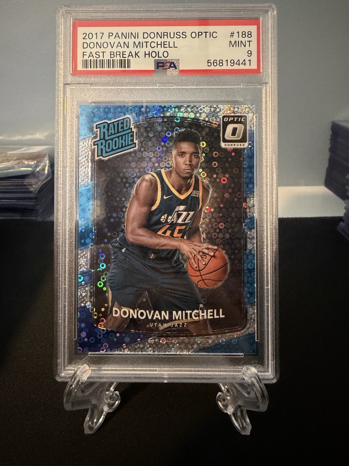 2017-18 Donovan Mitchell Optic Fast Break Holo #188 Rookie RC PSA 9