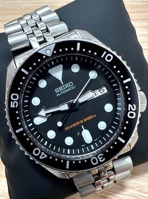 Seiko SKX007 7S26-0020 Automatic Black Diver's Watch Men's Vintage