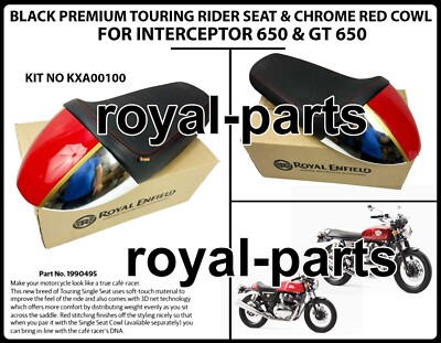 BLACK PREMIUM TOURING RIDER SEAT & CHROME RED COWL FIT FOR INTERCEPTOR & GT 650