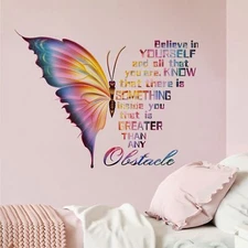 Mfault Inspirational Butterfly Believe in Yourself Quote Wall Decals Stickers...