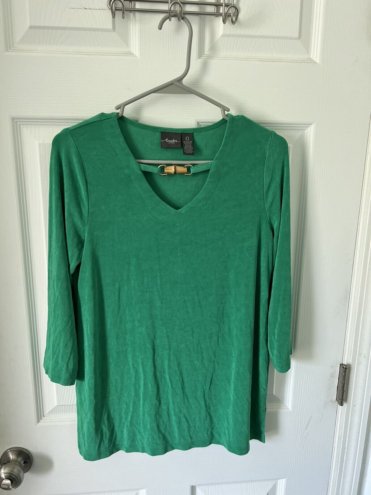 Chicos Travelers Slinky Top Blouse Shirt Green Ba… - image 1