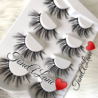 US SELLER | 4x Mink Lashes Eyelashes 3D WISPY Eyelash Extension Makeup Fur fluff