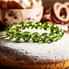 Genuine Peridot Stone Bracelet Green Crystal Beads Stretch Bracelet Handmade 1Pc