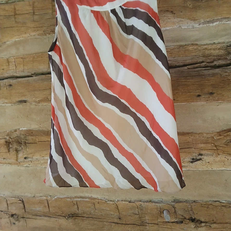 Blusa para mujer Anne Klein sin mangas cuello redondo a rayas seda naranja talla múltiple... Foto 3 de 4