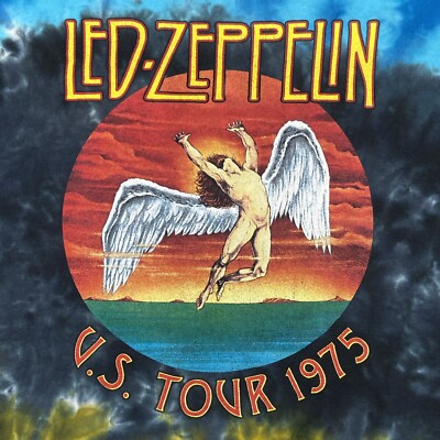Led Zeppelin T Shirt Mens Medium US Tour 1975 Icarus Tie Dye Short Sleeve 