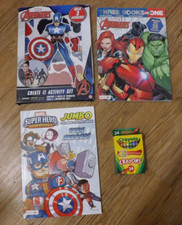 4 NEW MARVEL AVENGERS coloring activity book sets stickers 24 crayola crayons