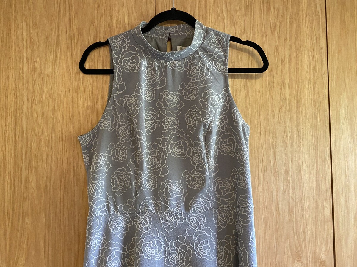 lauren conrad grey dress Lauren Conrad Ladies Gray & White Floral Skater Dress Sleeveless w/High  Neck 12