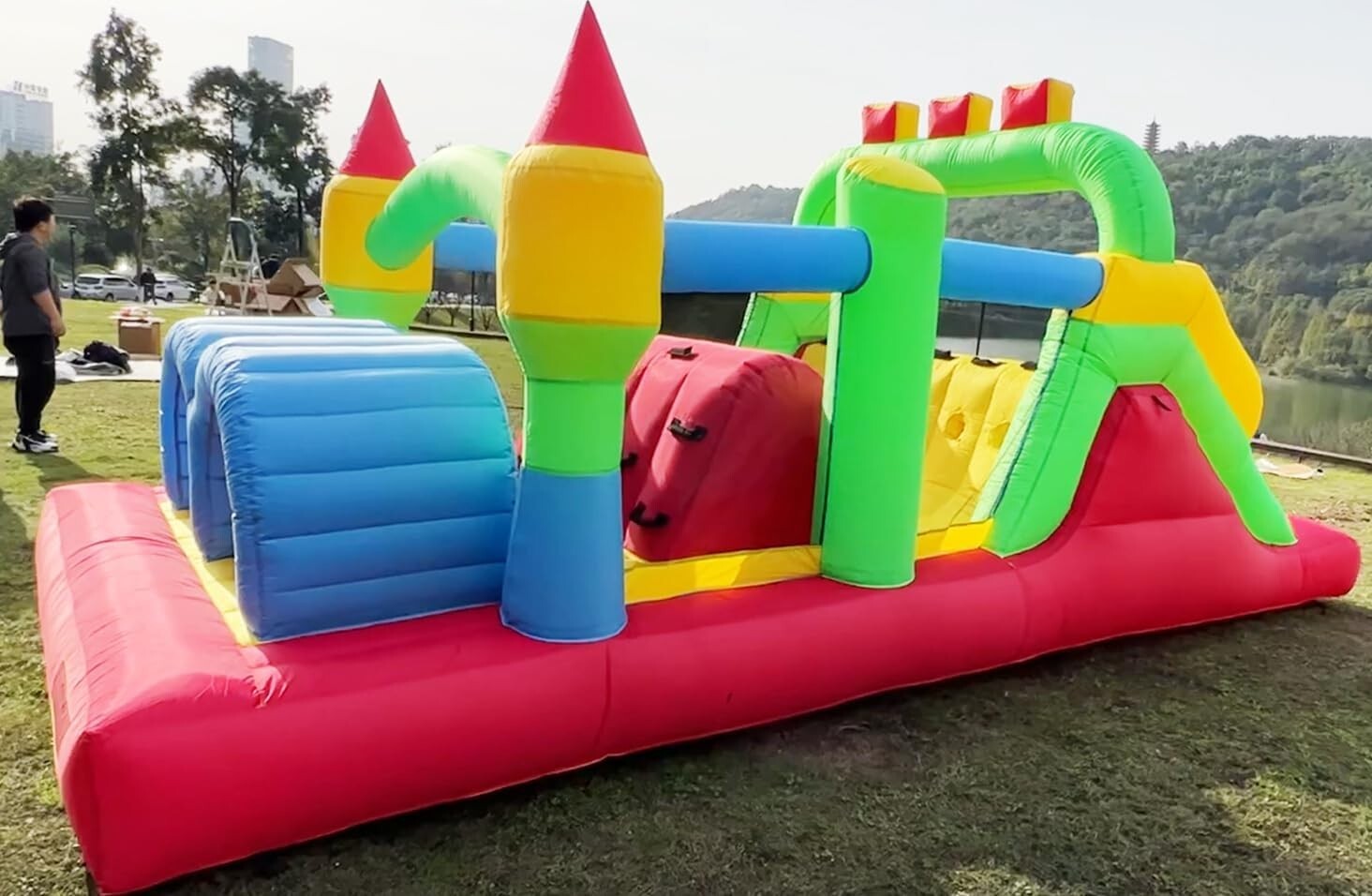 $Inflatable Obstacle Bounce House with Blower, Children's Park for Backyard U.S
