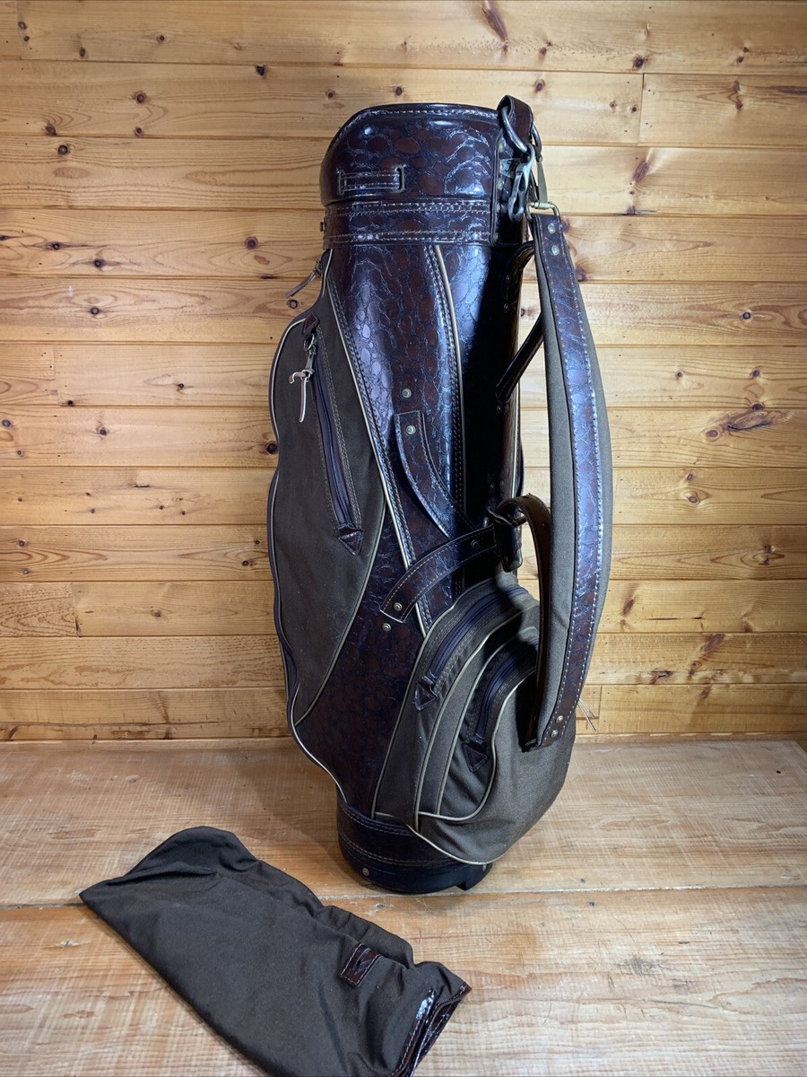 Titleist Brown Cart Staff Bag Leather & Canvas 6 Way Divider, Rain